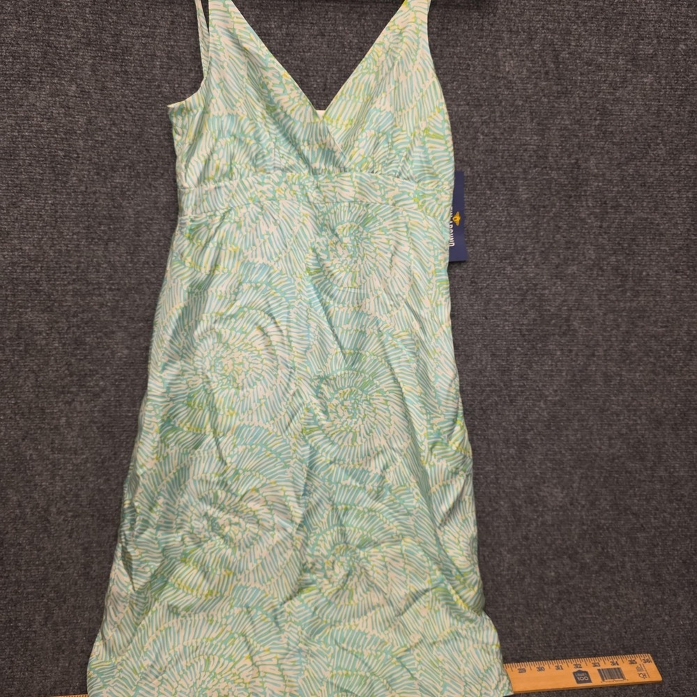 Skirtin Around Dress Womens 2 Blue Silk V Neck Sleeveless Knee Geo Sundress
